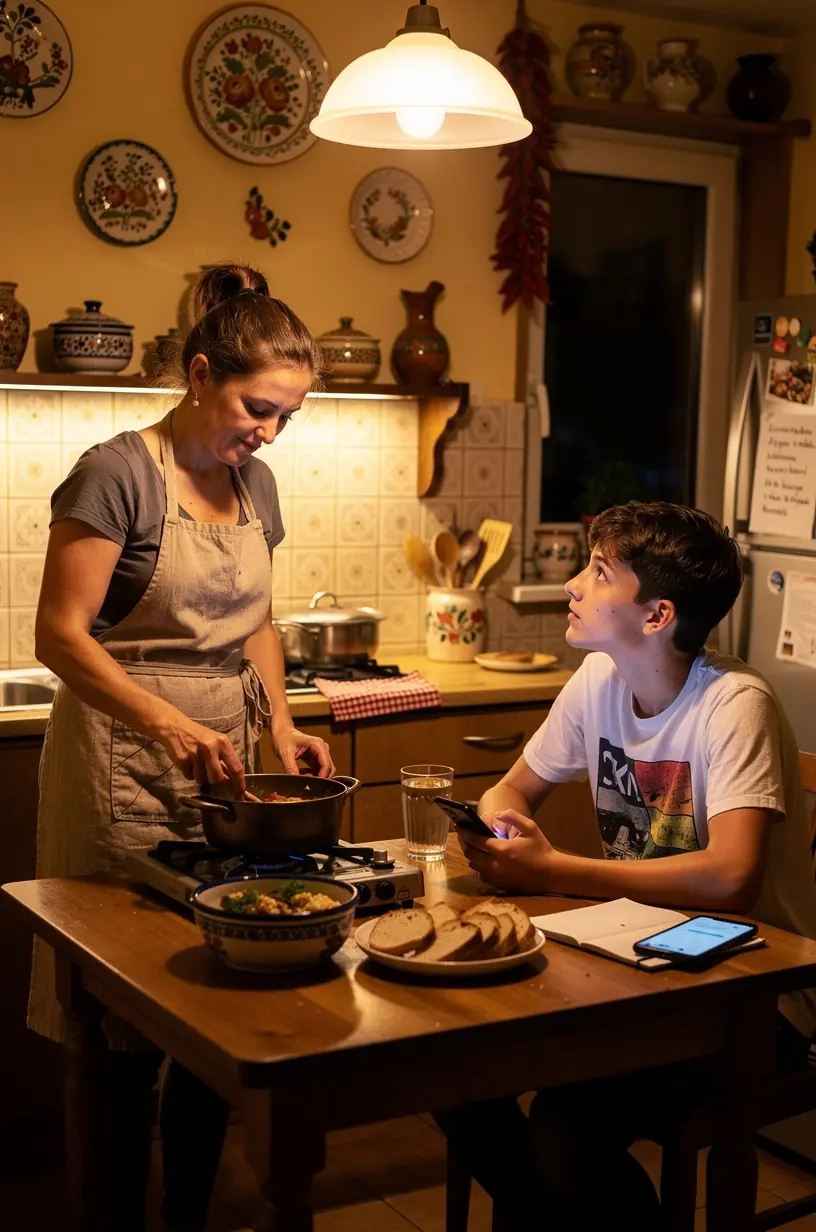 Illusztráció egy családról, amely közösen tervez meg egy havi költségvetést otthon.